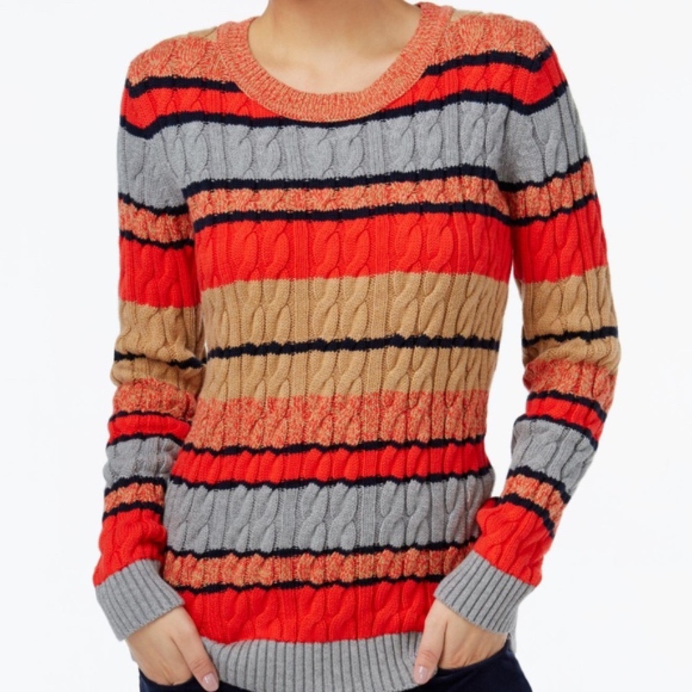 Tommy Hilfiger Cecelia Striped Cable-Knit Sweater